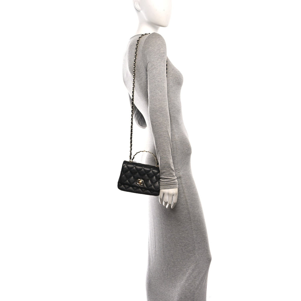 Caviar Quilted Metal Top Handle Mini Flap Black