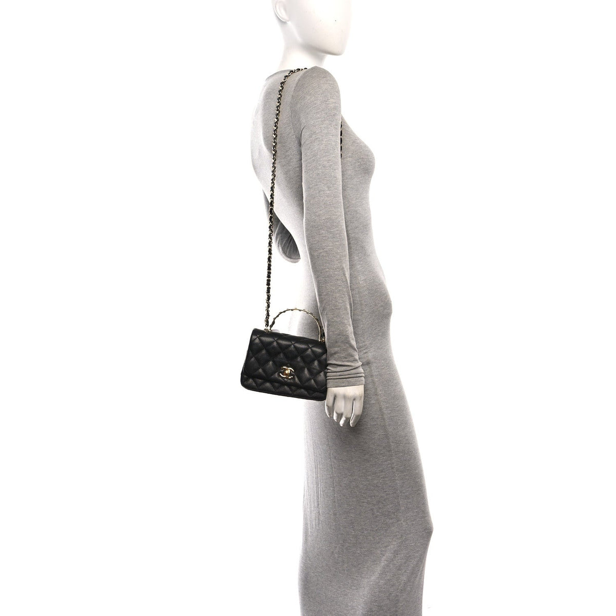Caviar Quilted Metal Top Handle Mini Flap Black
