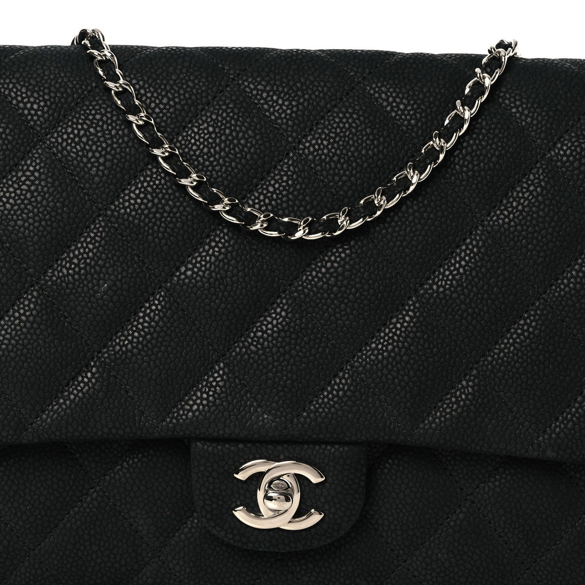 Iridescent Caviar Quilted Clutch With Chain Flap Black