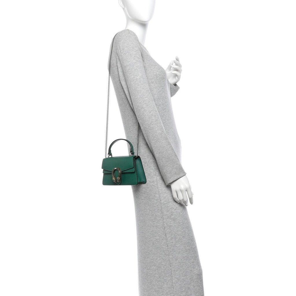 Dollar Calfskin Crystal Mini Dionysus Top Handle Bag Emerald