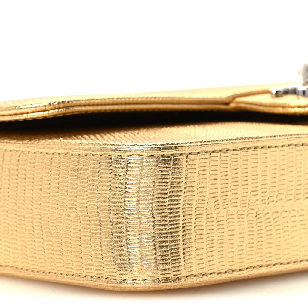 Metallic Calfskin Lizard Embossed Small East West Flap Gold