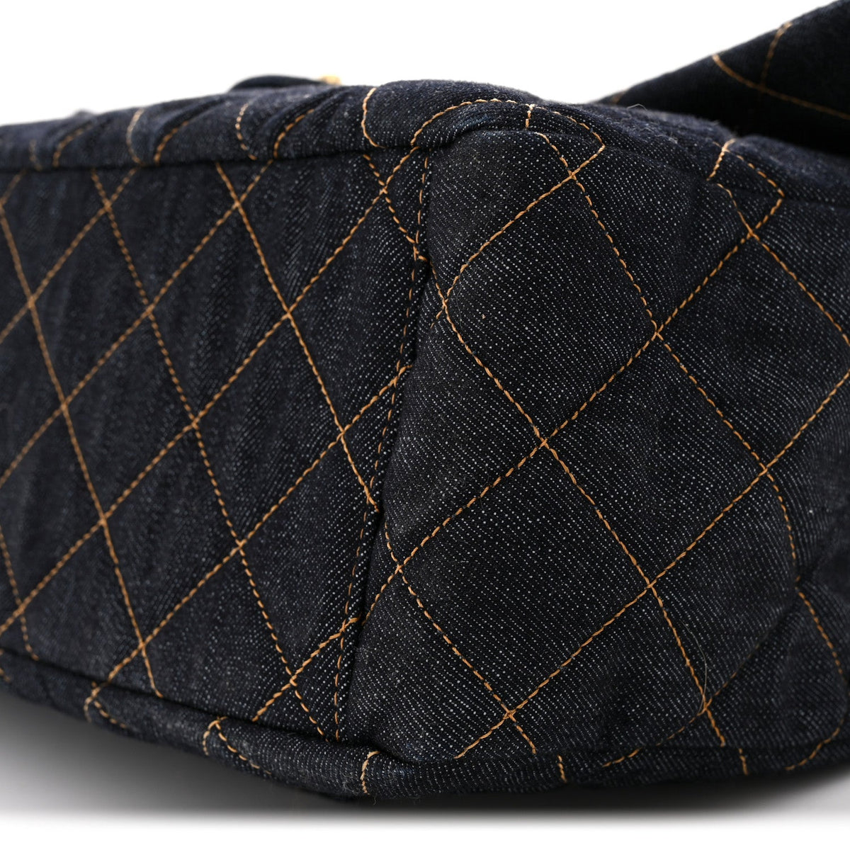 Denim Quilted XXL Travel Flap Bag Dark Blue Orange