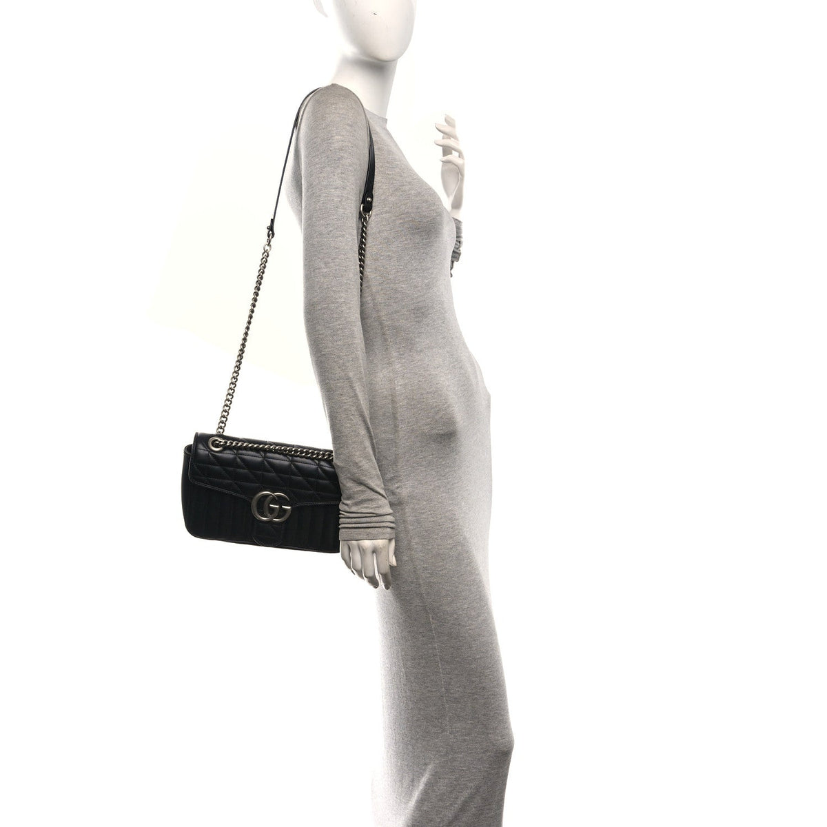 Calfskin Matelasse Aria Small GG Marmont Shoulder Bag Black