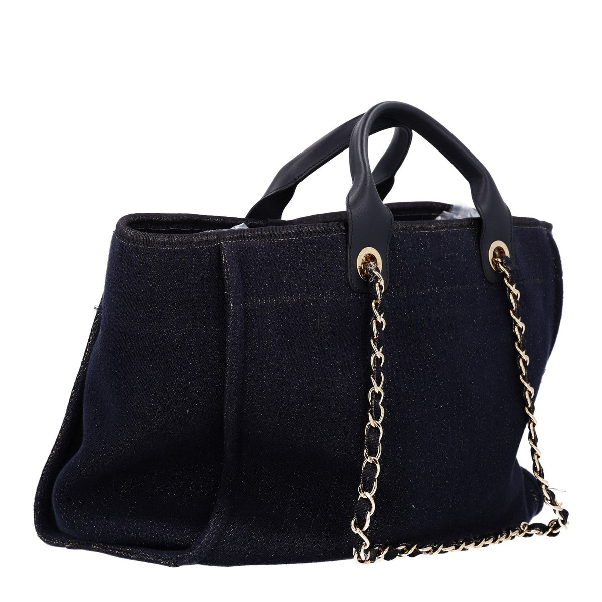 Lurex Canvas Medium Deauville Tote Navy Blue Gold