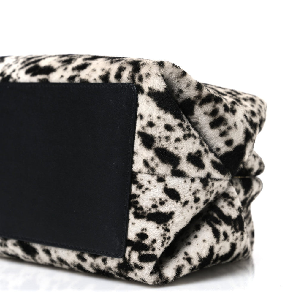 Lambskin Pony Hair Printed Clutch With Chain Black White