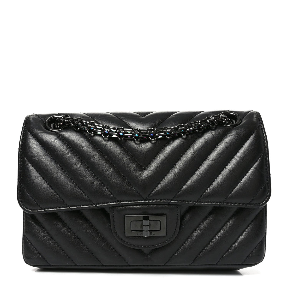 Aged Calfskin Chevron Quilted 2.55 Reissue Mini Flap So Black