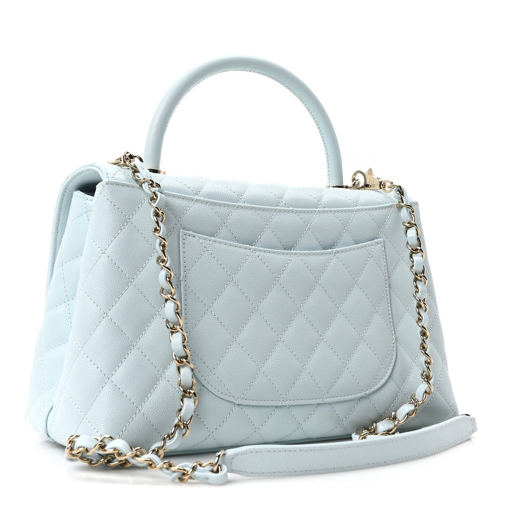Caviar Quilted Small Coco Handle Flap Light Blue