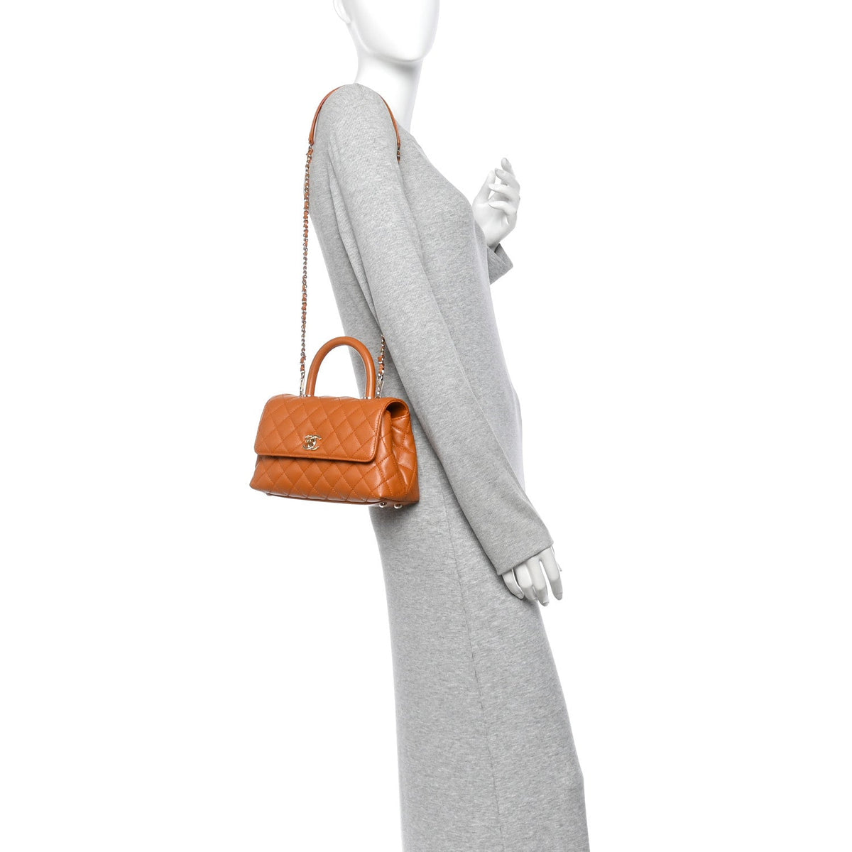 Caviar Quilted Mini Coco Handle Flap Light Brown