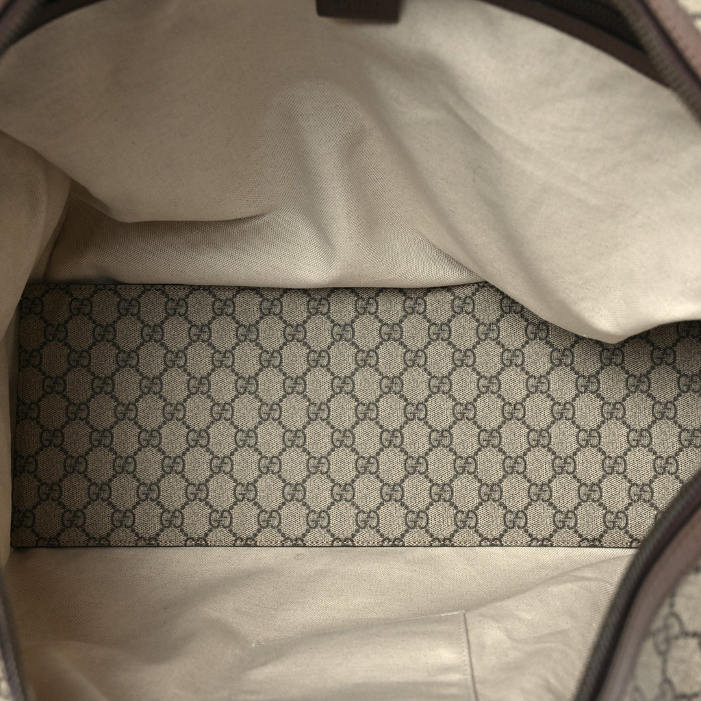 GG Supreme Monogram Textured Dollar Calfskin Web Medium Ophidia Carry-On Duffle Bag Beige Ebony New Acero