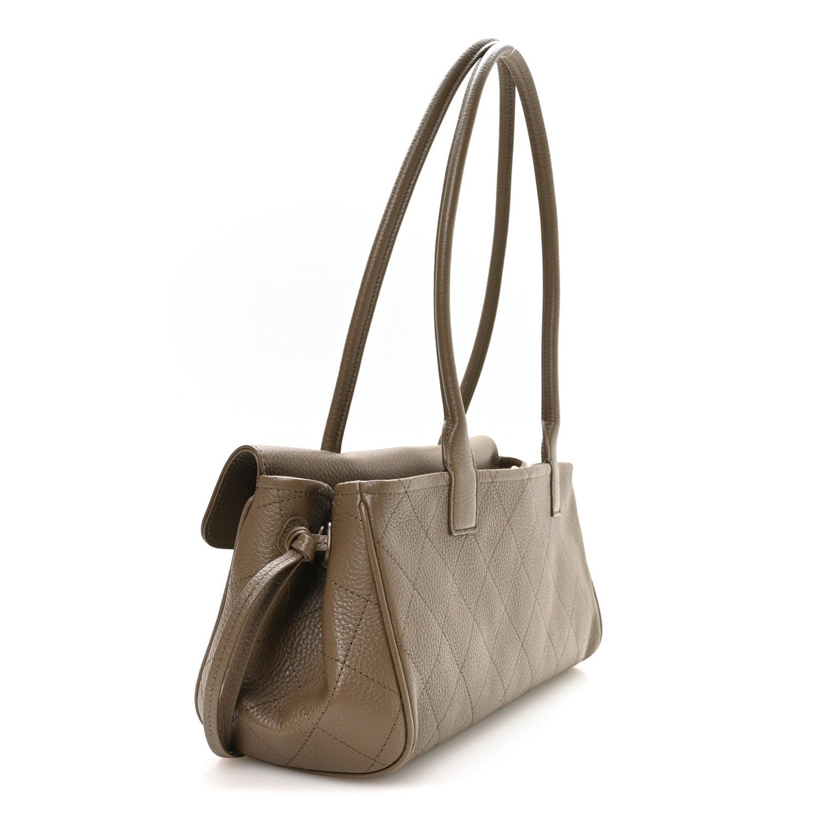 Grained Calfskin Stitched Urban Essentials Small Shopping Bag Dark Khaki
