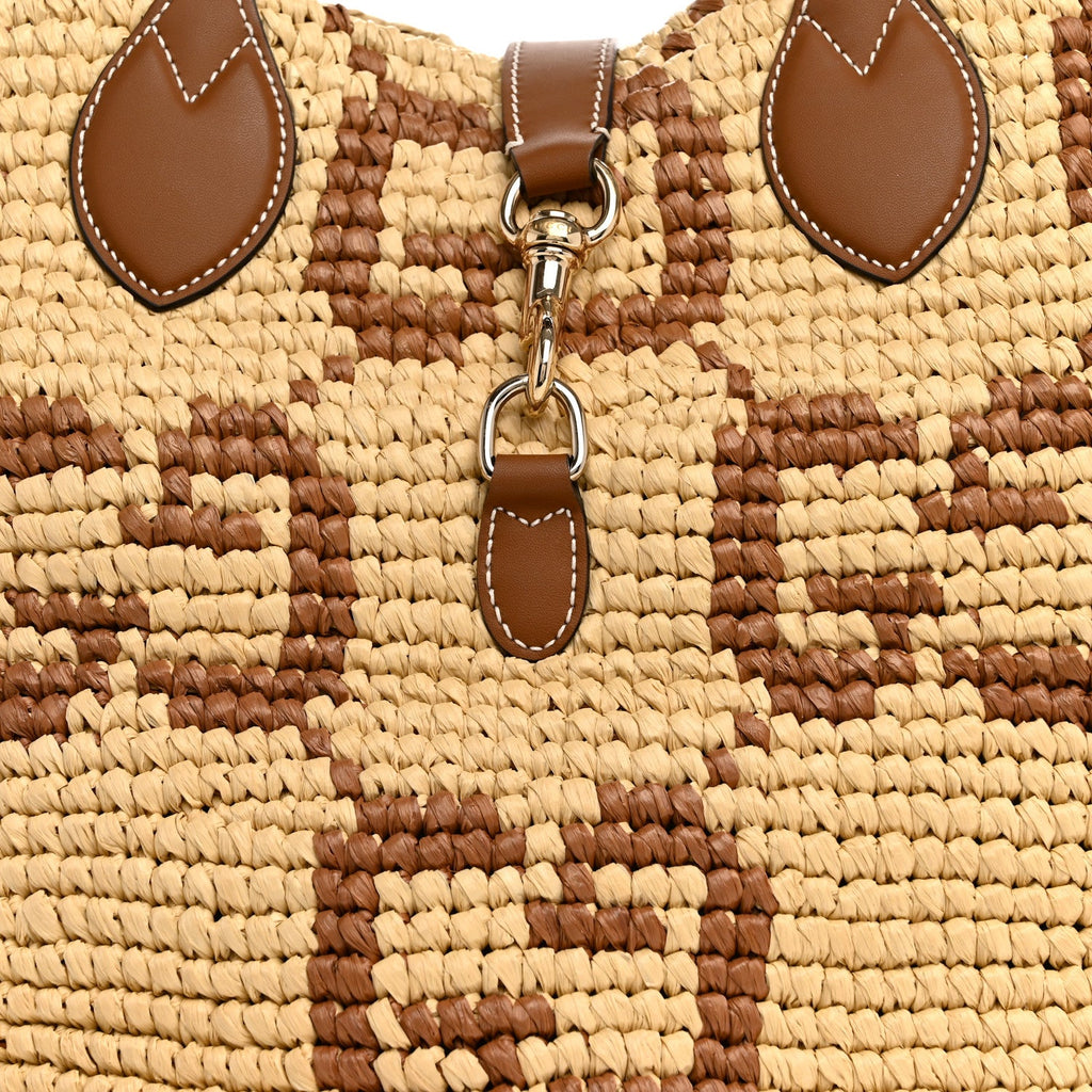 Raffia Woven Monogram Jumbo Medium Tote Natural Brown
