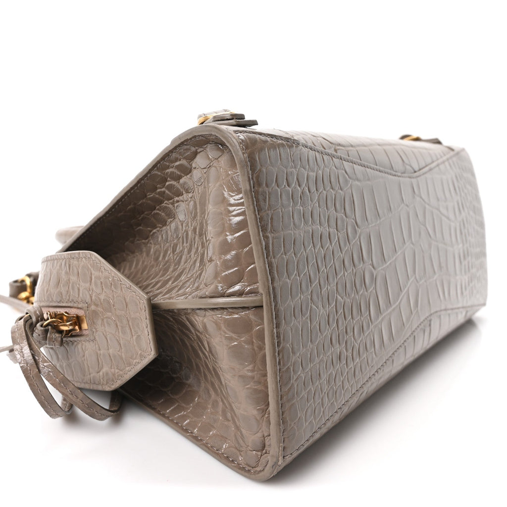Shiny Supple Calfskin Crocodile Embossed Neo Classic Gold Hardware S City Mink Grey