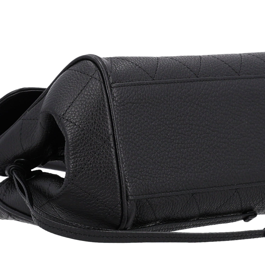 Grained Calfskin Stitched Urban Essentials Small Shopping Bag Black