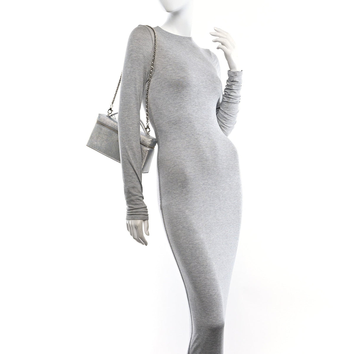 Lizard Embossed Calfskin Exoticoco Long Vanity With Chain Silvery