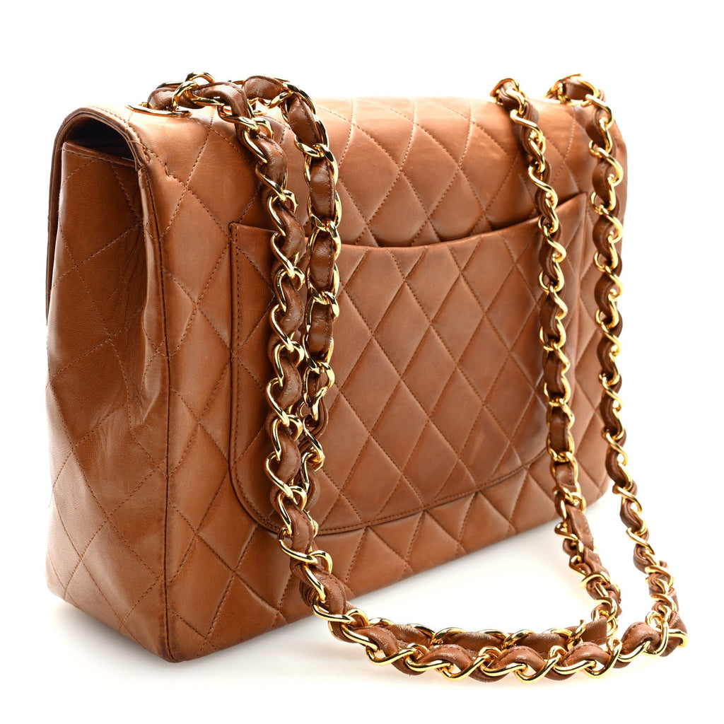 Lambskin Quilted XL Jumbo Single Flap Beige