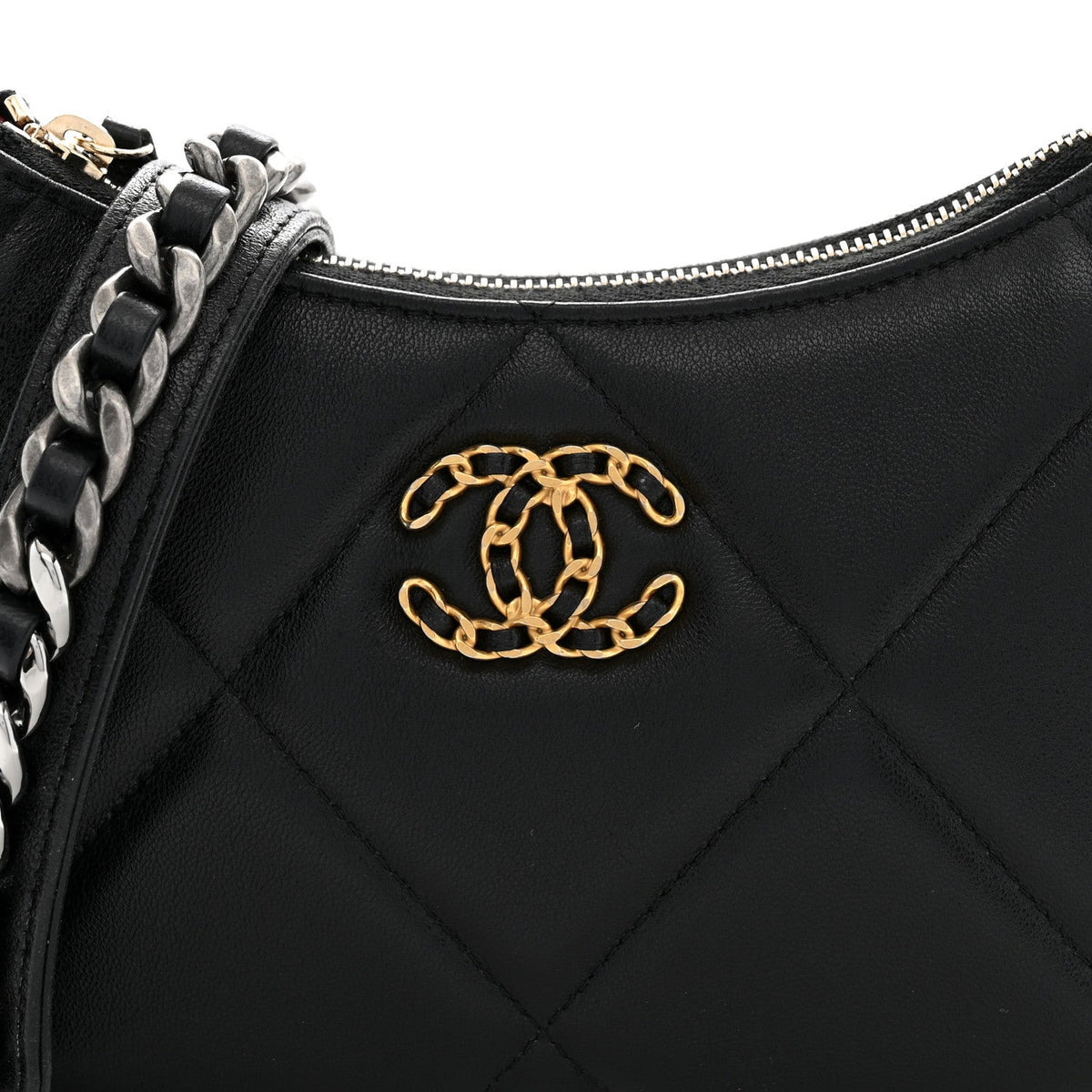 Lambskin Quilted Chanel 19 Hobo Clutch With Chain Black