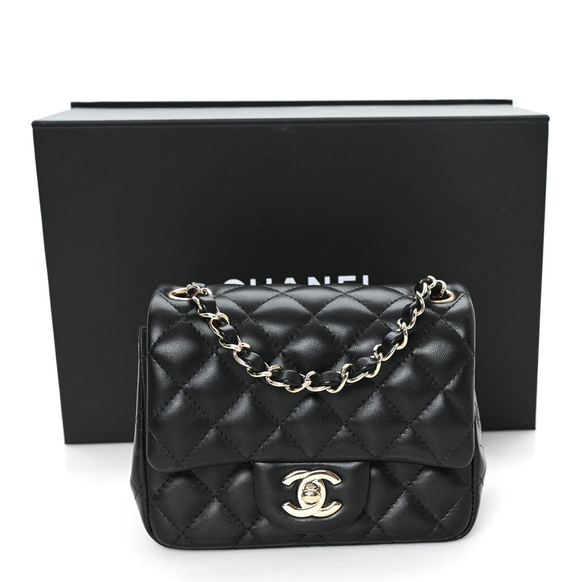 Lambskin Quilted Mini Square Flap Black