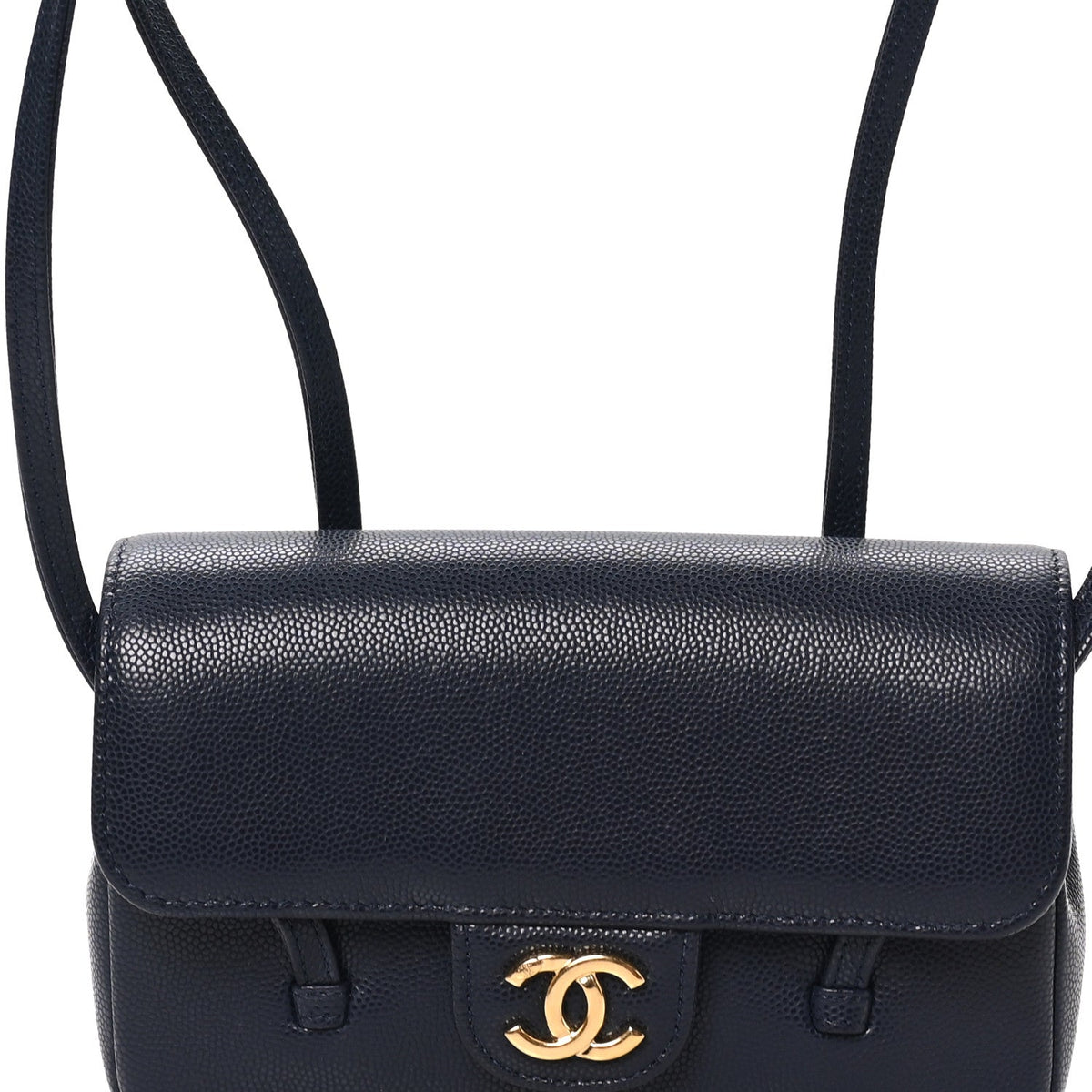 Shiny Caviar Mini Preppy Coco Shoulder Bag Dark Blue
