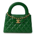 Shiny Aged Calfskin Quilted Nano Kelly Shopper Green