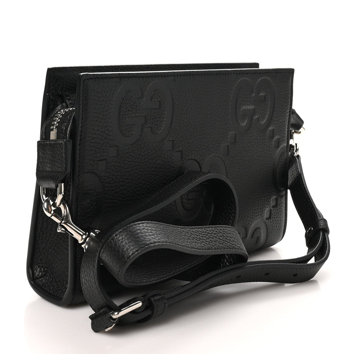 Monogram Jumbo GG Textured Dollar Calfskin Crossbody Bag Black