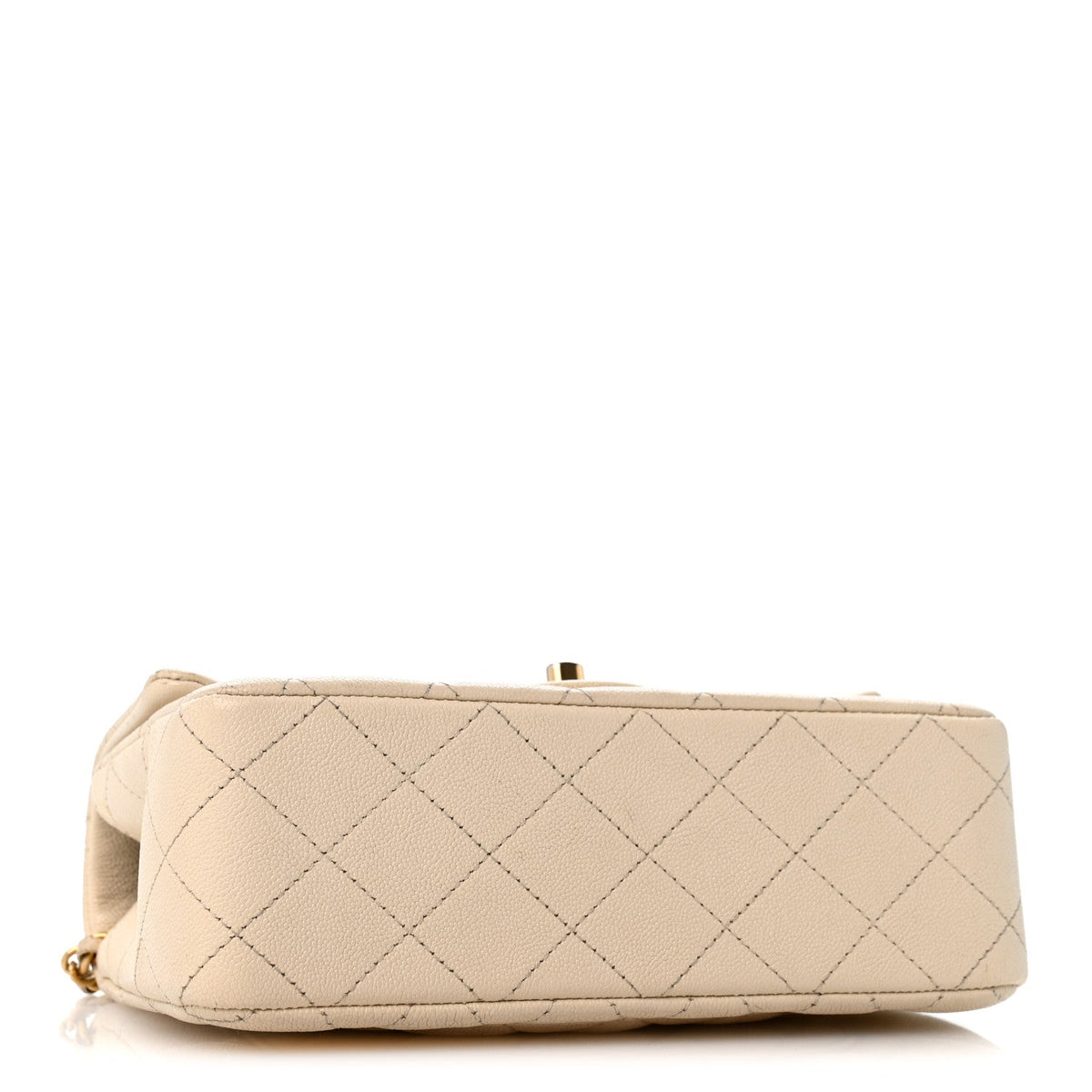 Caviar Quilted Mini Top Handle Rectangular Flap Beige