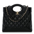 Shiny Crumpled Calfskin Quilted Mini 31 Shopping Bag Black