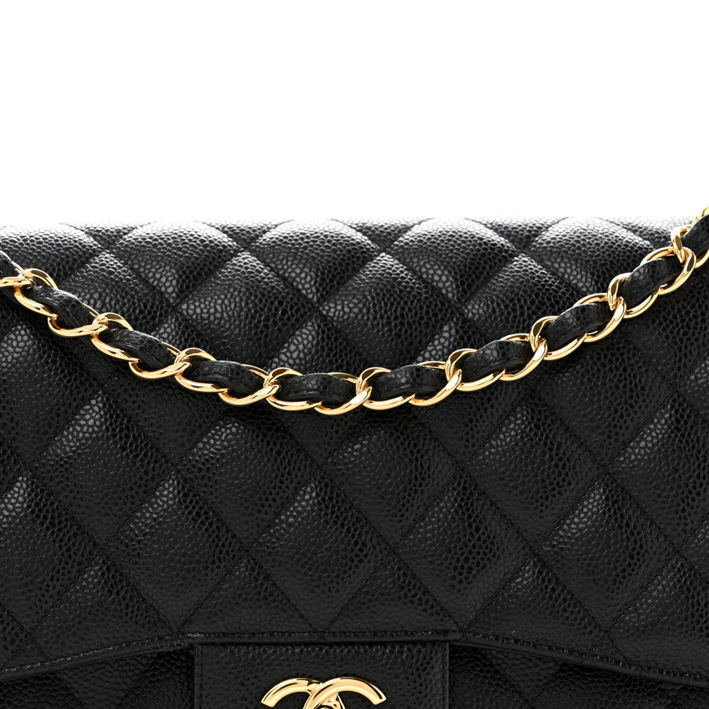Caviar Quilted Jumbo Double Flap Black