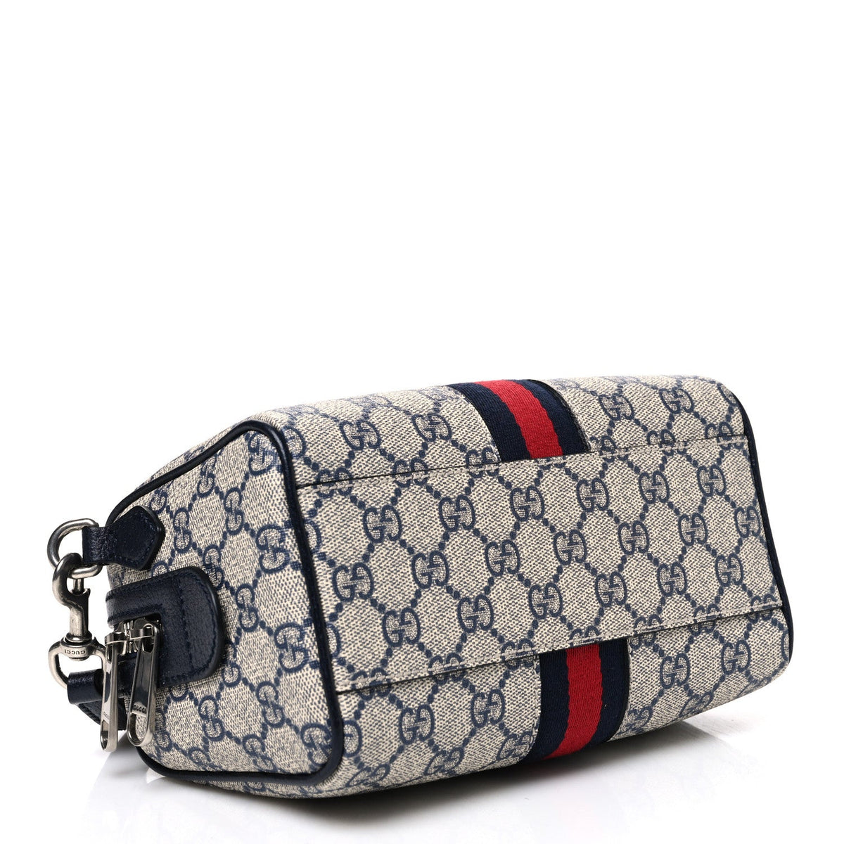 GG Supreme Monogram Textured Dollar Calfskin Web Mini Ophidia Top Handle Bag Beige Blue