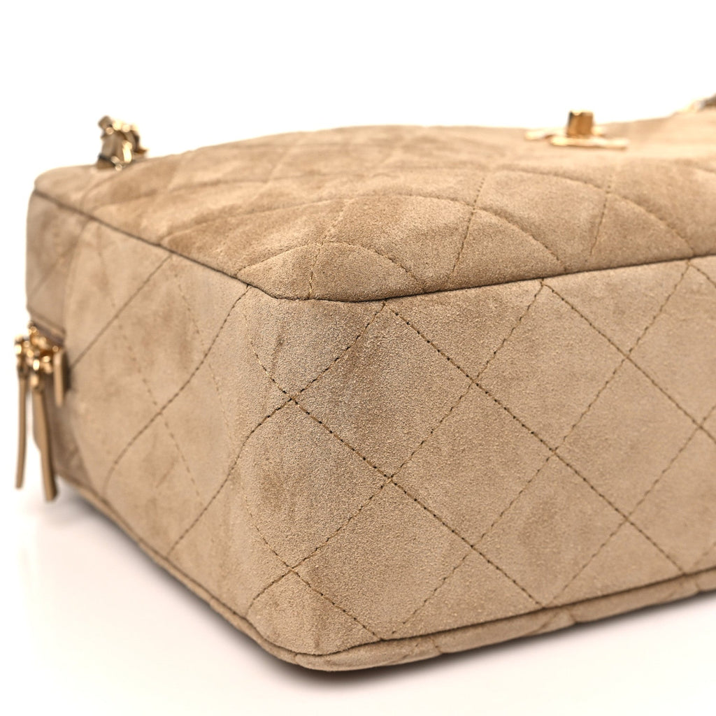 Suede Calfskin Quilted Camerissimo Camera Case Dark Beige
