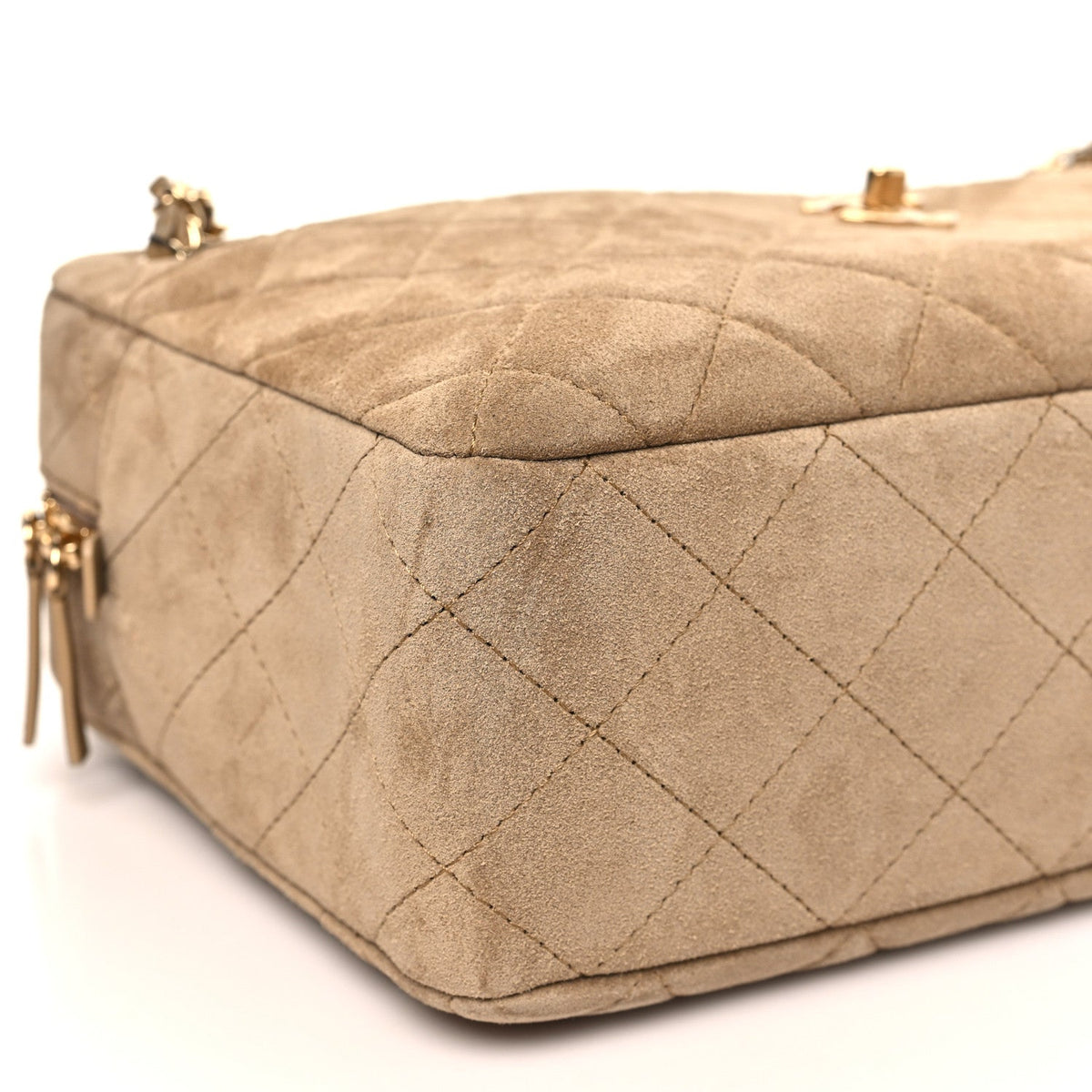Suede Calfskin Quilted Camerissimo Camera Case Dark Beige