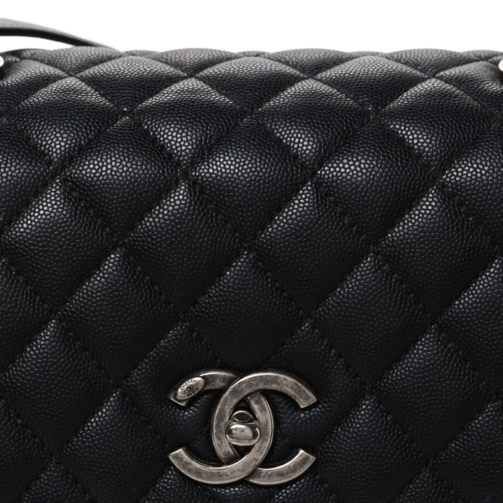 Caviar Lizard Embossed Quilted Small Coco Handle Flap Black