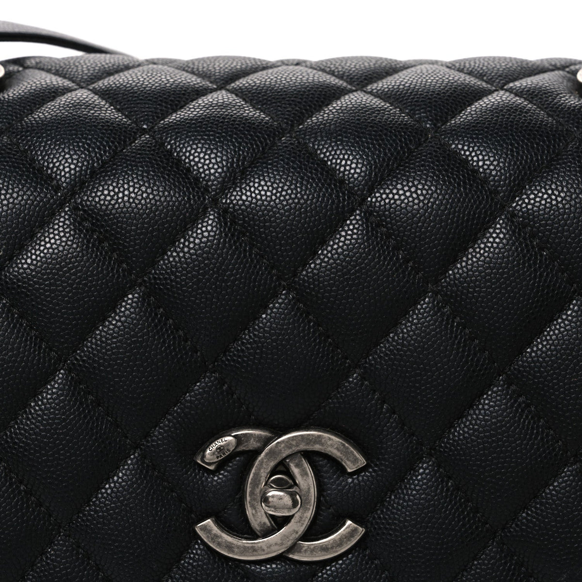 Caviar Lizard Embossed Quilted Small Coco Handle Flap Black