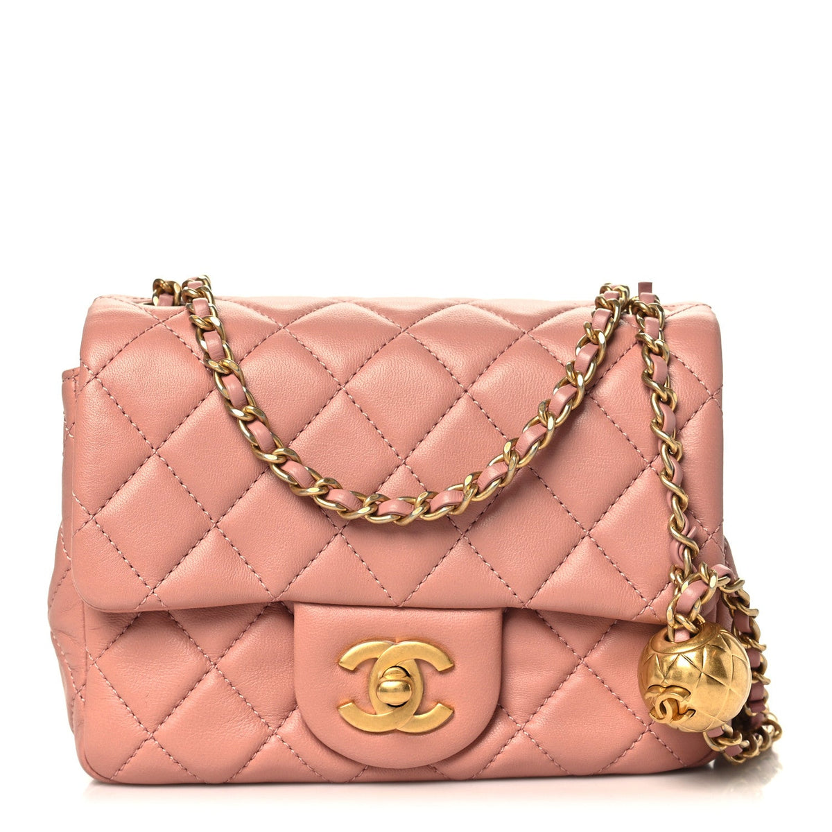 Lambskin Quilted Mini Pearl Crush Flap Pink