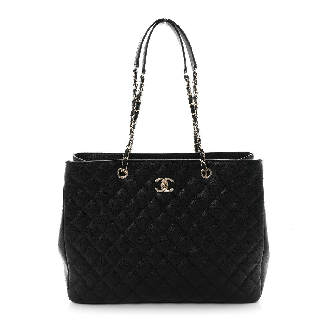 Caviar Quilted Small Shopping Tote Black