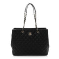 Caviar Quilted Small Shopping Tote Black