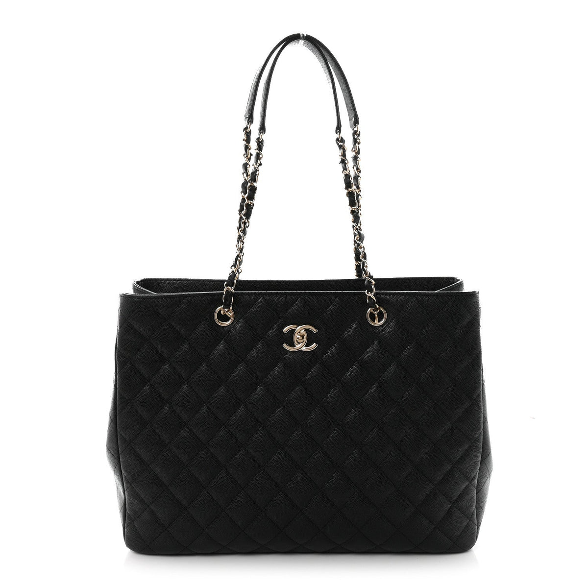 Caviar Quilted Small Shopping Tote Black