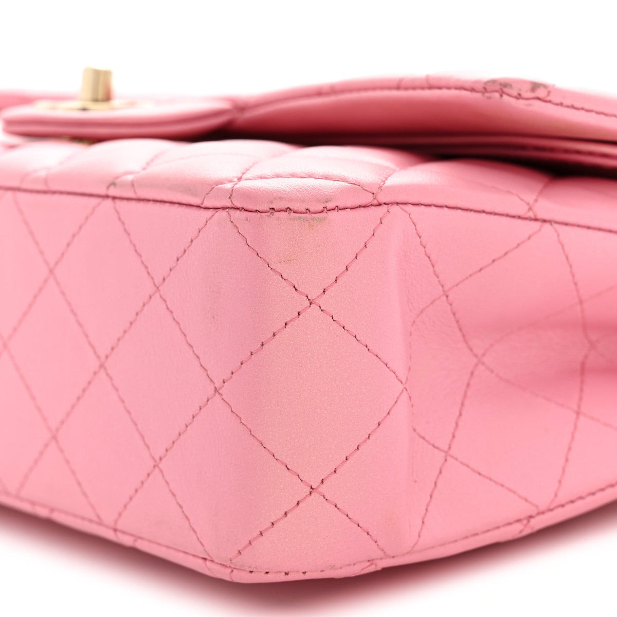 Iridescent Calfskin Quilted Medium Double Flap Pink