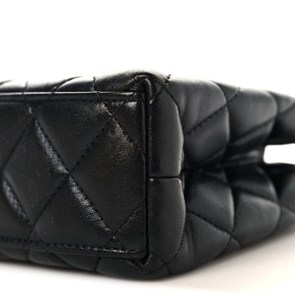 Shiny Aged Calfskin Quilted Nano Kelly Shopper Black