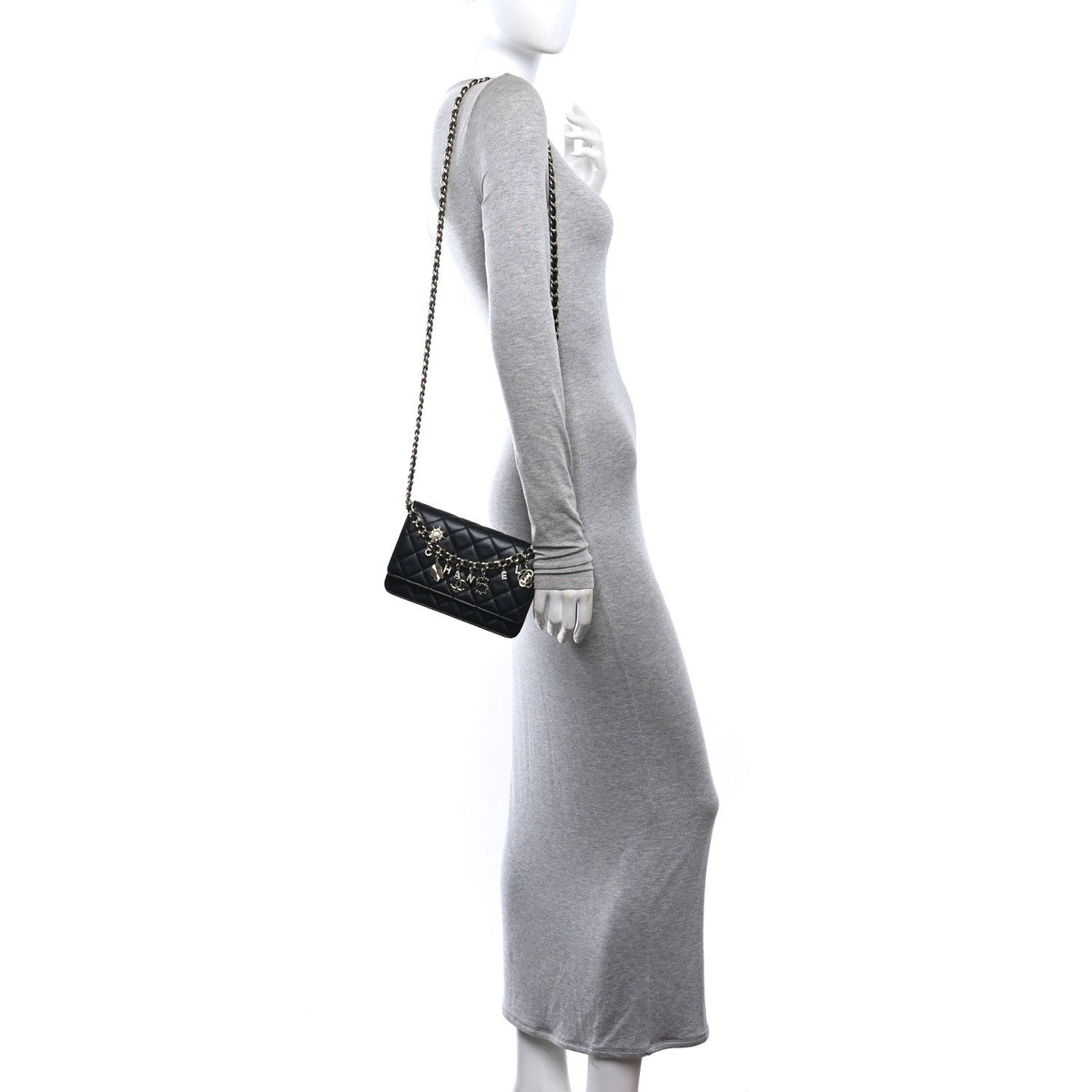 Lambskin Quilted Coco Charms Wallet On Chain Black