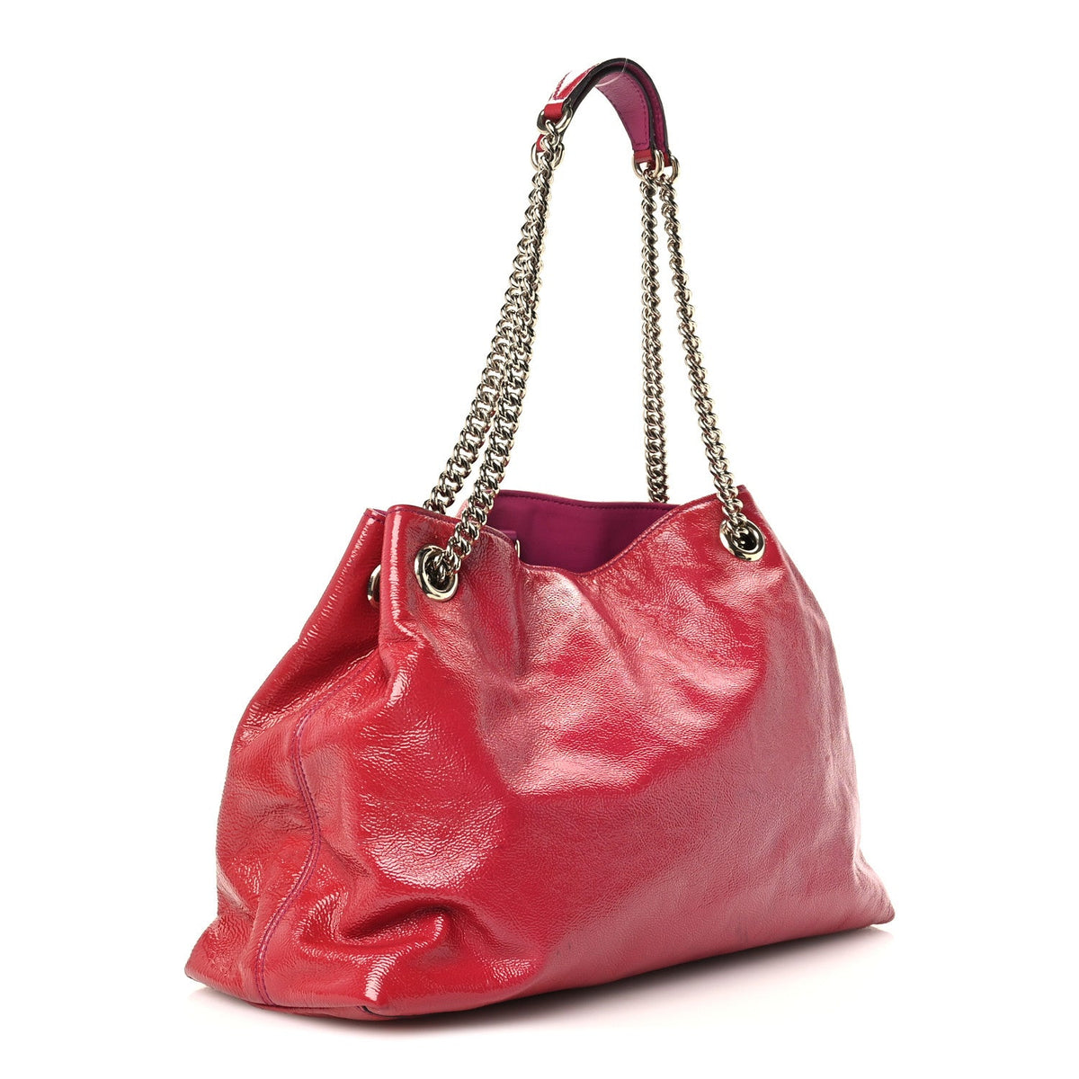 Vernice Naplack Medium Soho Chain Shoulder Bag Bright Bouganville Bright Bouganville
