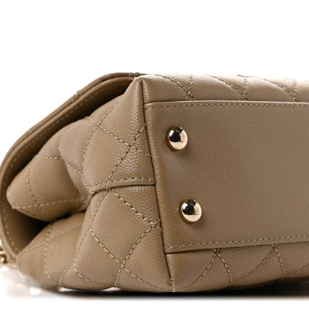 Caviar Lizard Embossed Quilted Extra Mini Coco Handle Flap Dark Beige