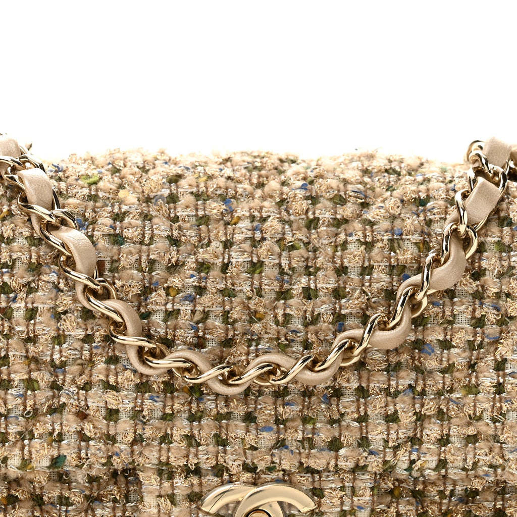 Tweed Quilted Mini Rectangular Flap Beige