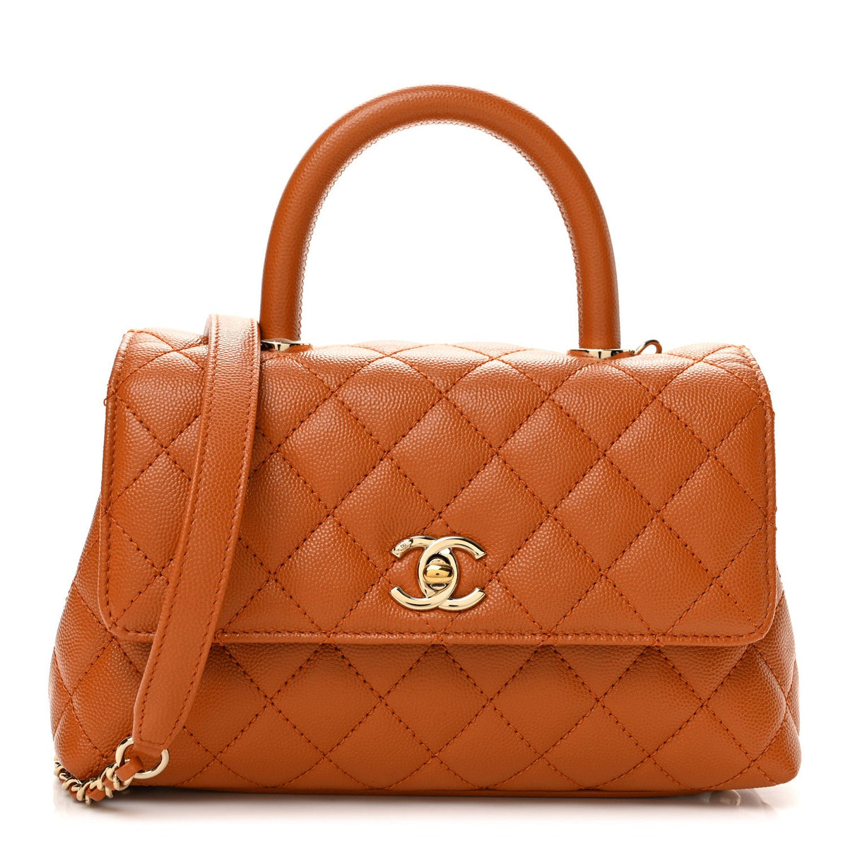 Caviar Quilted Mini Coco Handle Flap Light Brown