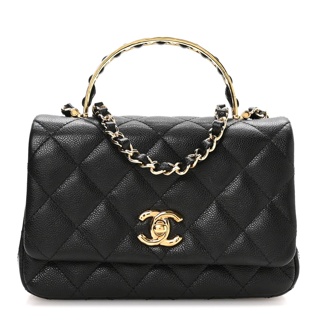 Caviar Quilted Metal Top Handle Mini Flap Black