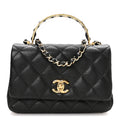 Caviar Quilted Metal Top Handle Mini Flap Black