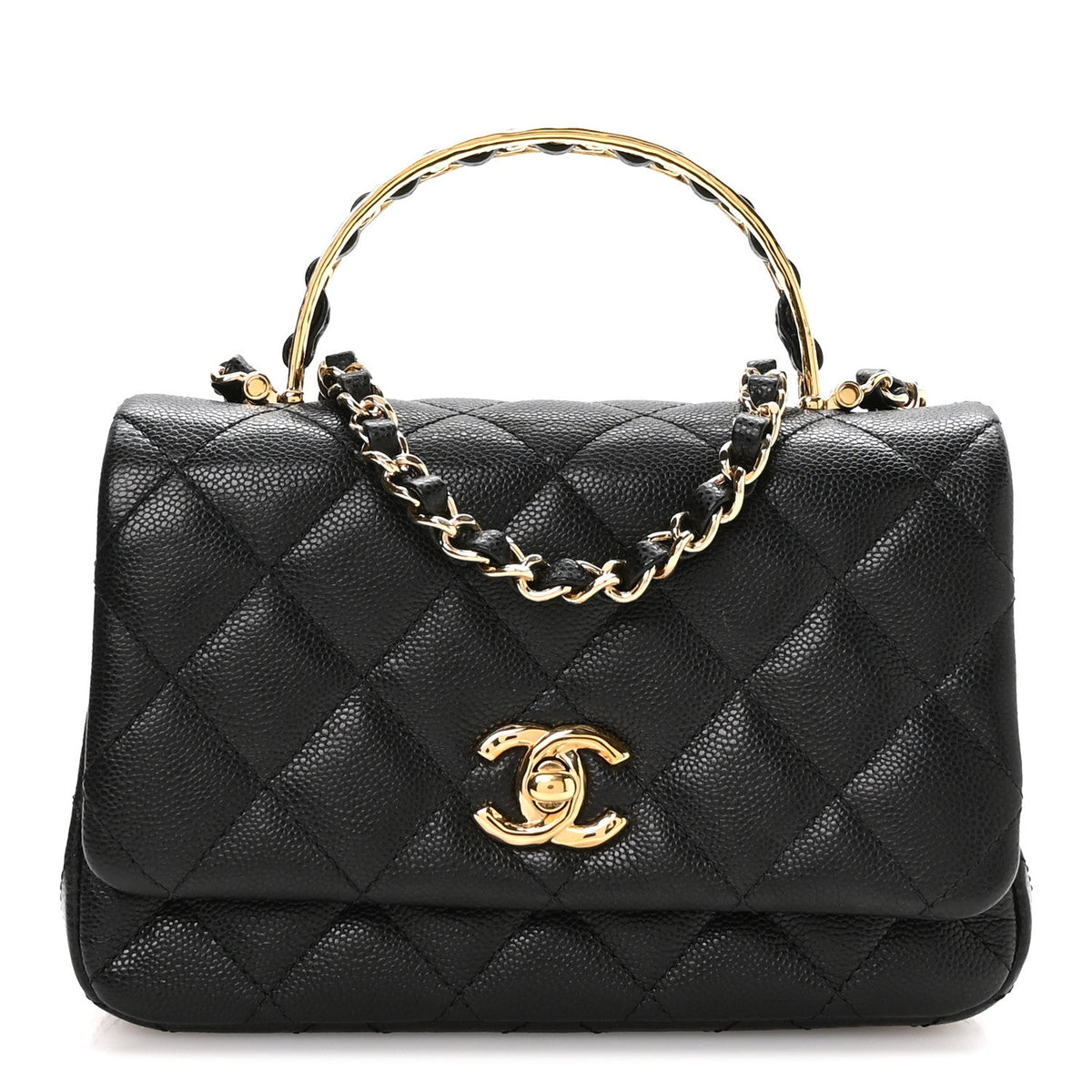 Caviar Quilted Metal Top Handle Mini Flap Black