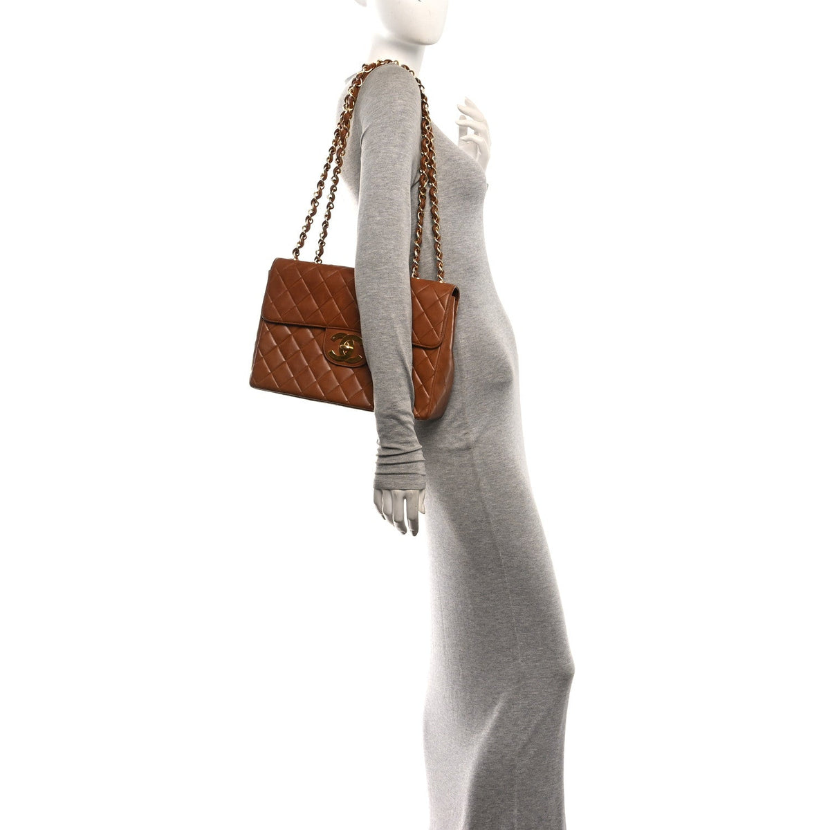 Lambskin Quilted XL Jumbo Single Flap Beige