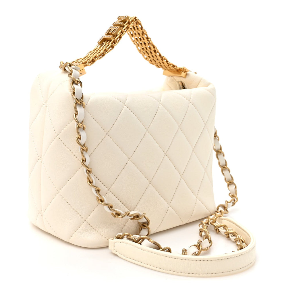 Lambskin Quilted CC Crystal Signature Chain Hobo White