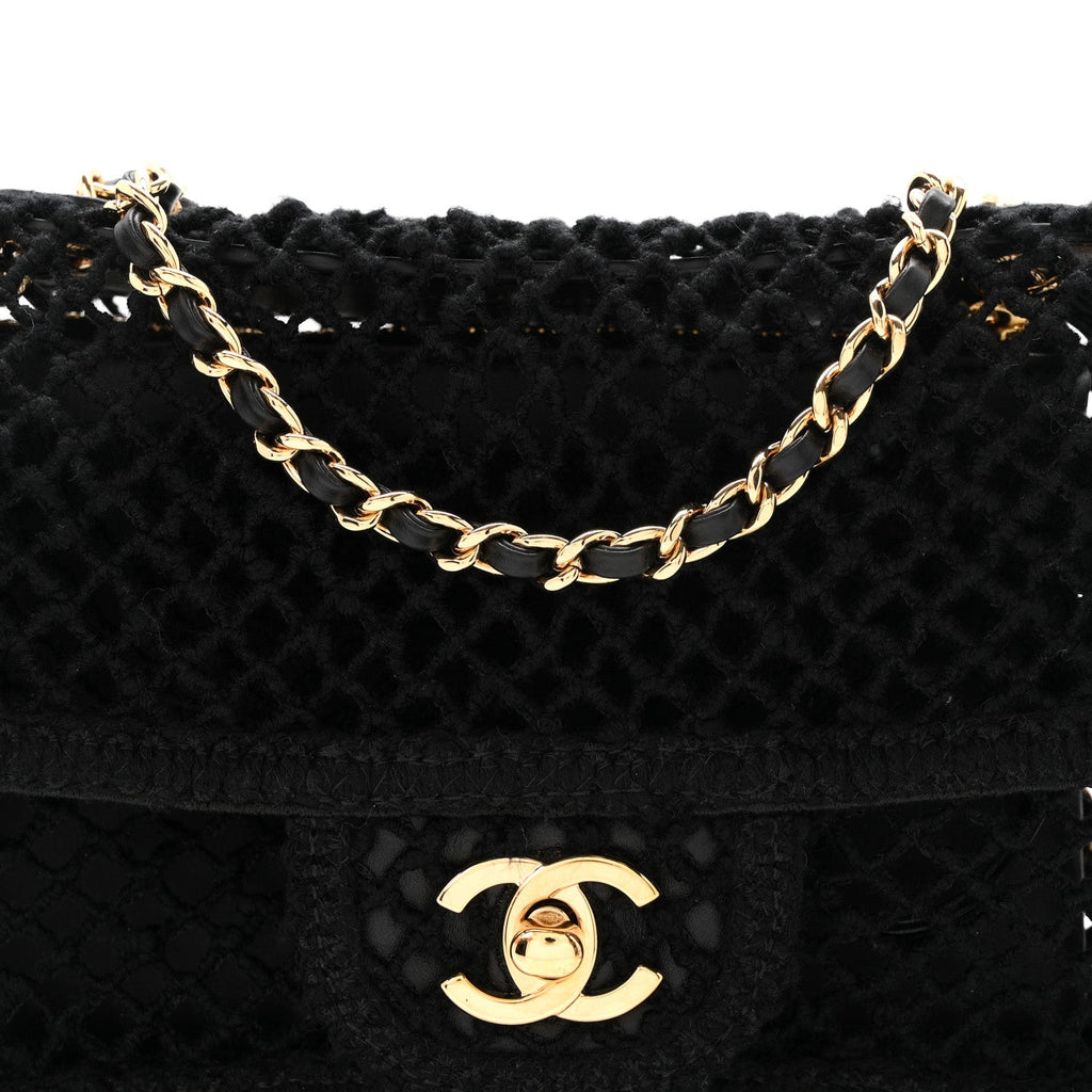 Mesh Macrame Small Flap Bag Black