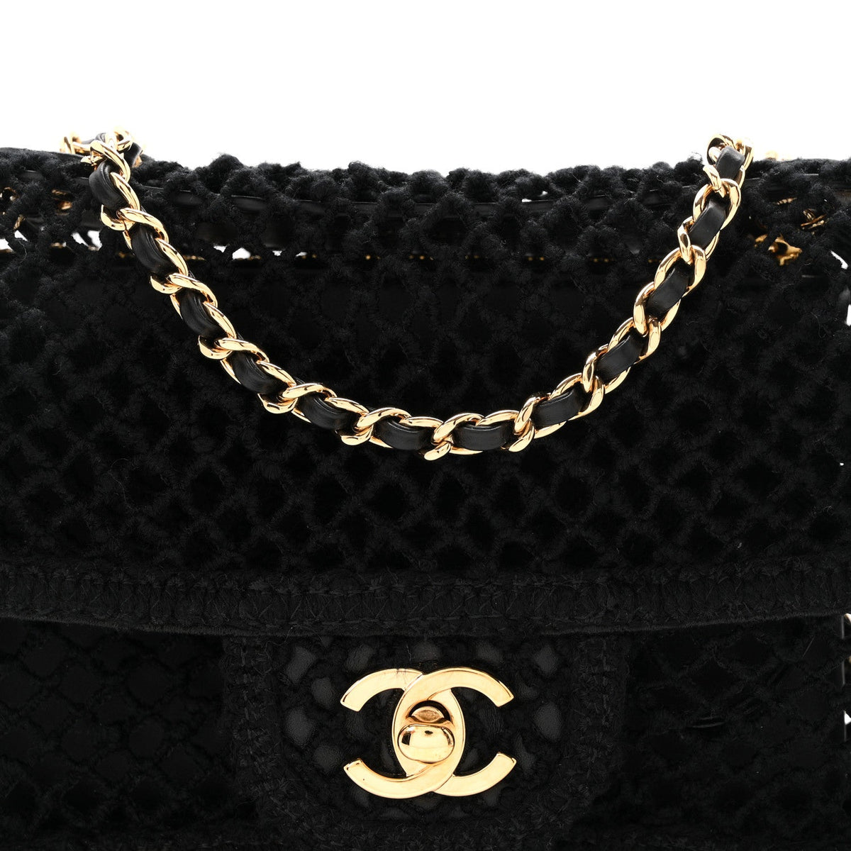 Mesh Macrame Small Flap Bag Black